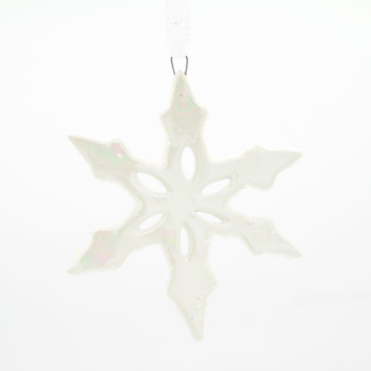 Large Stoneware Snowflake Ornaments with Mother of Pearl and Glitter