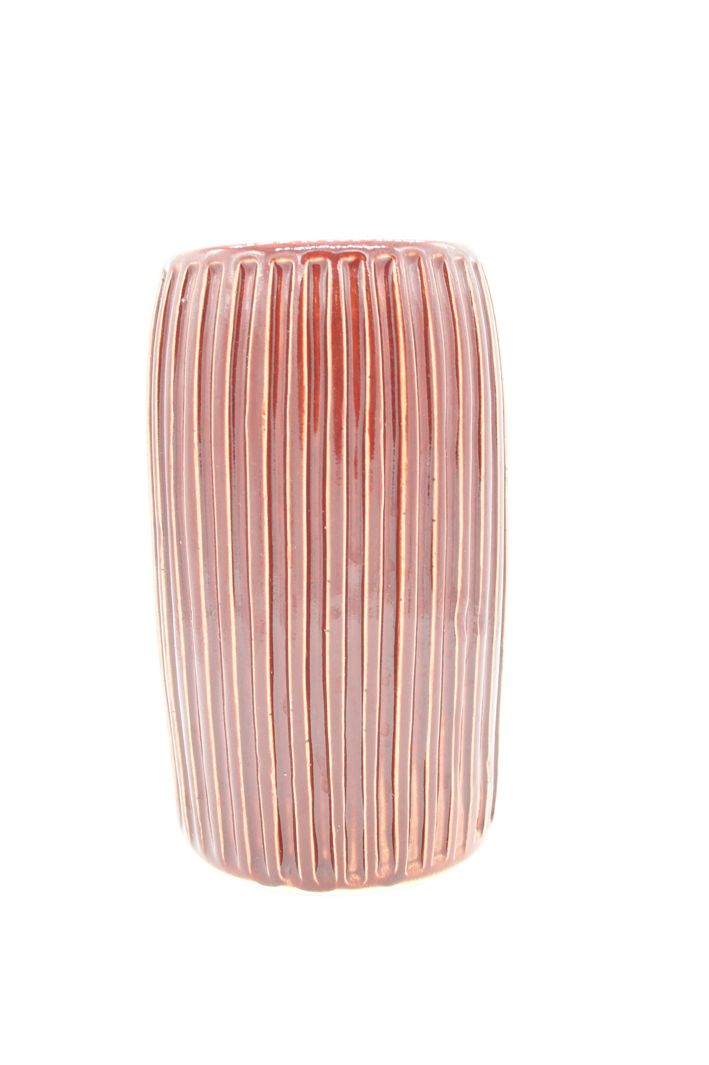 Handmade Stoneware Glossy Red Carved Vase