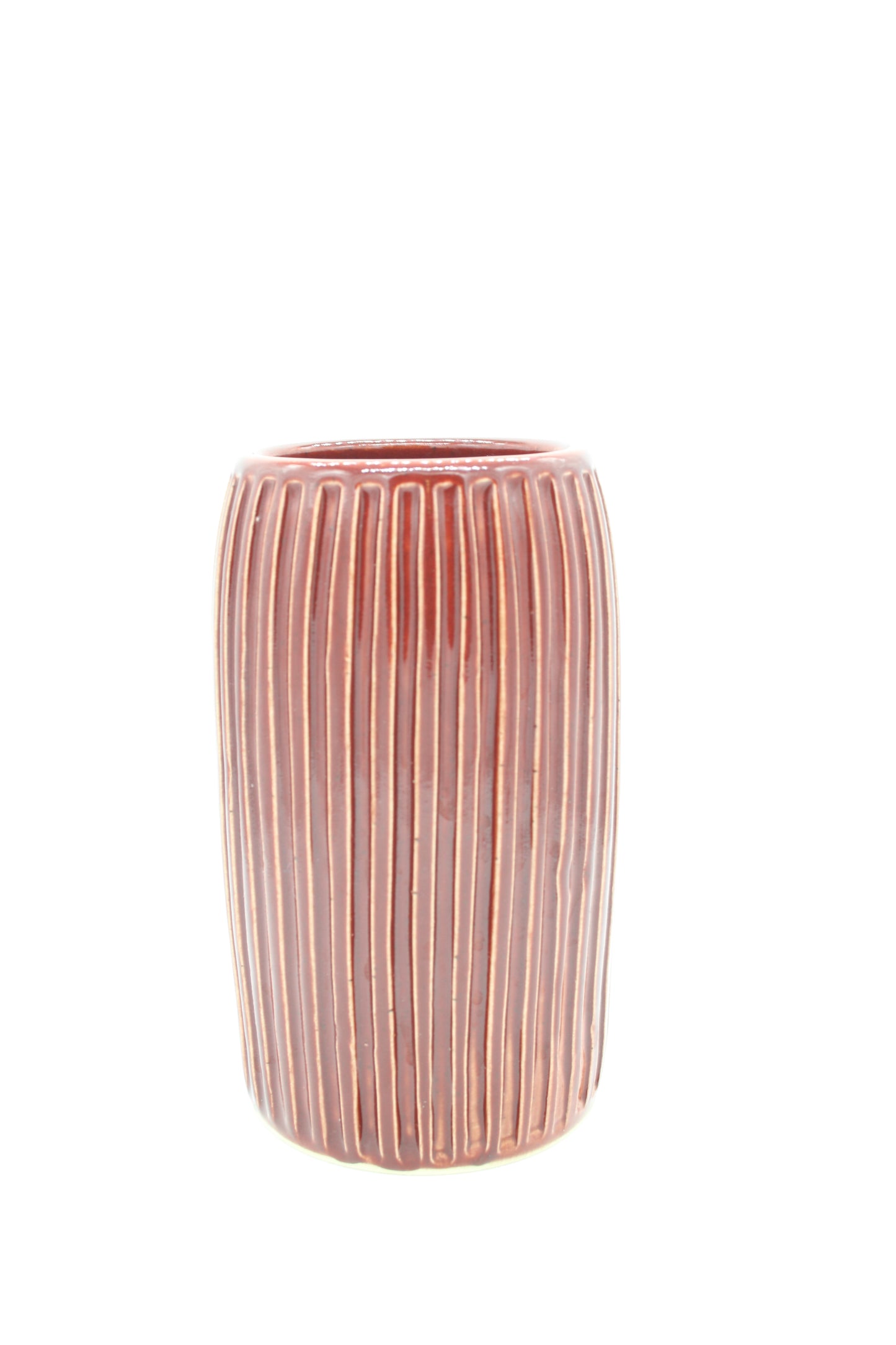 Handmade Stoneware Glossy Red Carved Vase