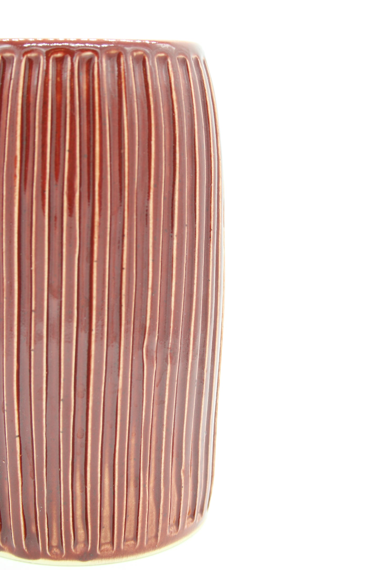 Handmade Stoneware Glossy Red Carved Vase