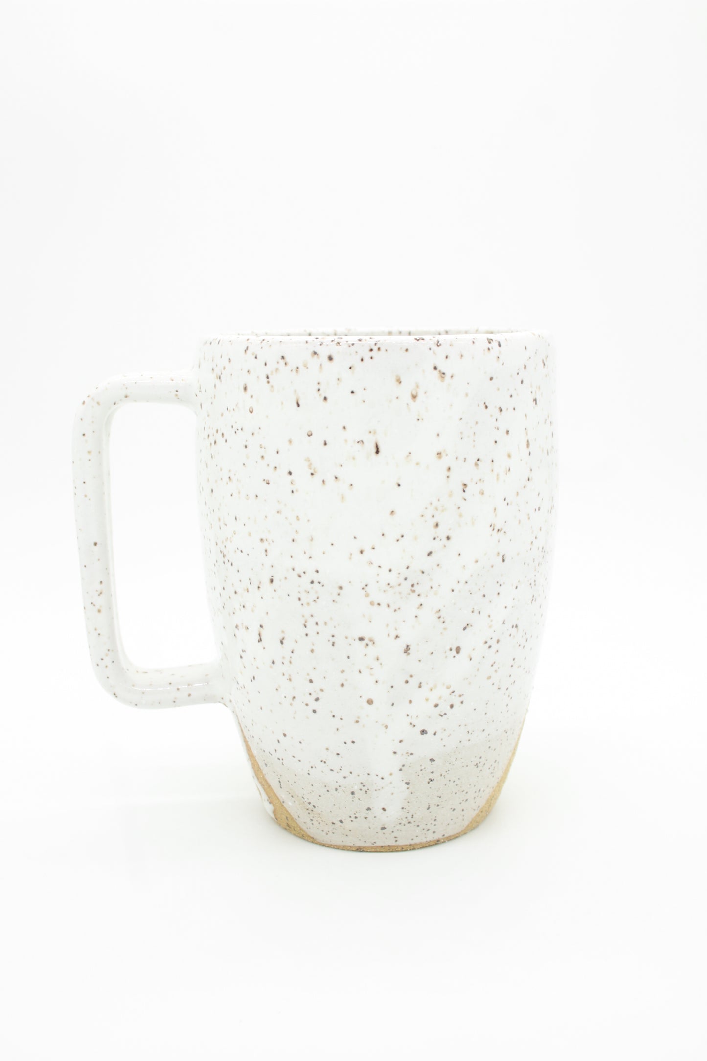 Large Speckled Buff + Glossy White Ceramic Mugs with Modern Handle