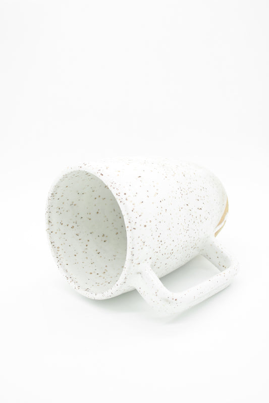 Large Speckled Buff + Glossy White Ceramic Mugs with Modern Handle