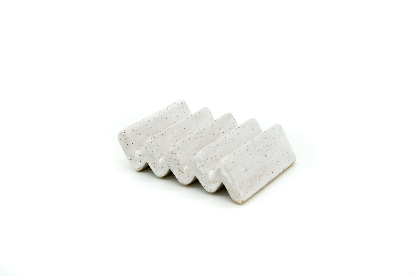 Handmade Ceramic Stoneware Soap Dish or Sponge Holder - Glossy White Finish, Speckled Buff Ceramic Dish for Kitchen or Bath
