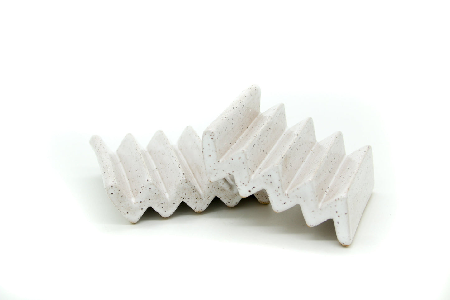 Handmade Ceramic Stoneware Soap Dish or Sponge Holder - Glossy White Finish, Speckled Buff Ceramic Dish for Kitchen or Bath