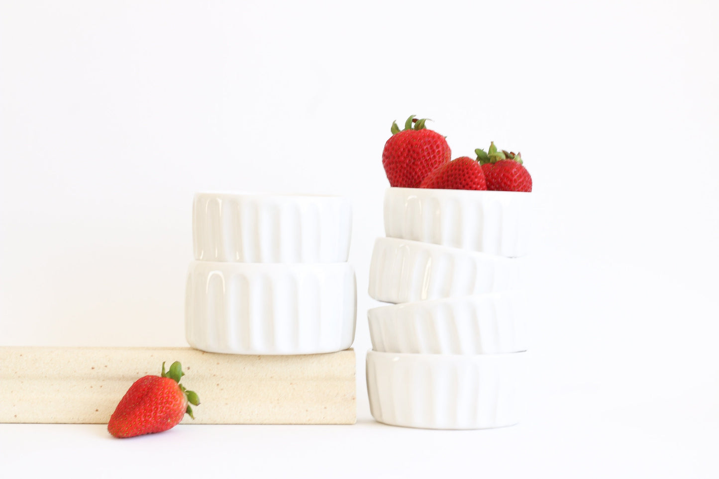 White Porcelain Ramekins - Wheel Thrown and Hand Carved Porcelain Ramekin Dishes for Cooking