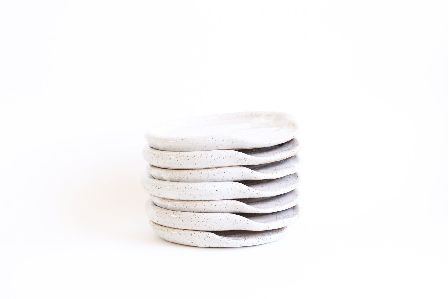 White Glossy Speckled Buff Stoneware Ceramic Spoon Rest - Wheel Thrown, Minimalist, Modern, Simple, Handmade Kitchenware
