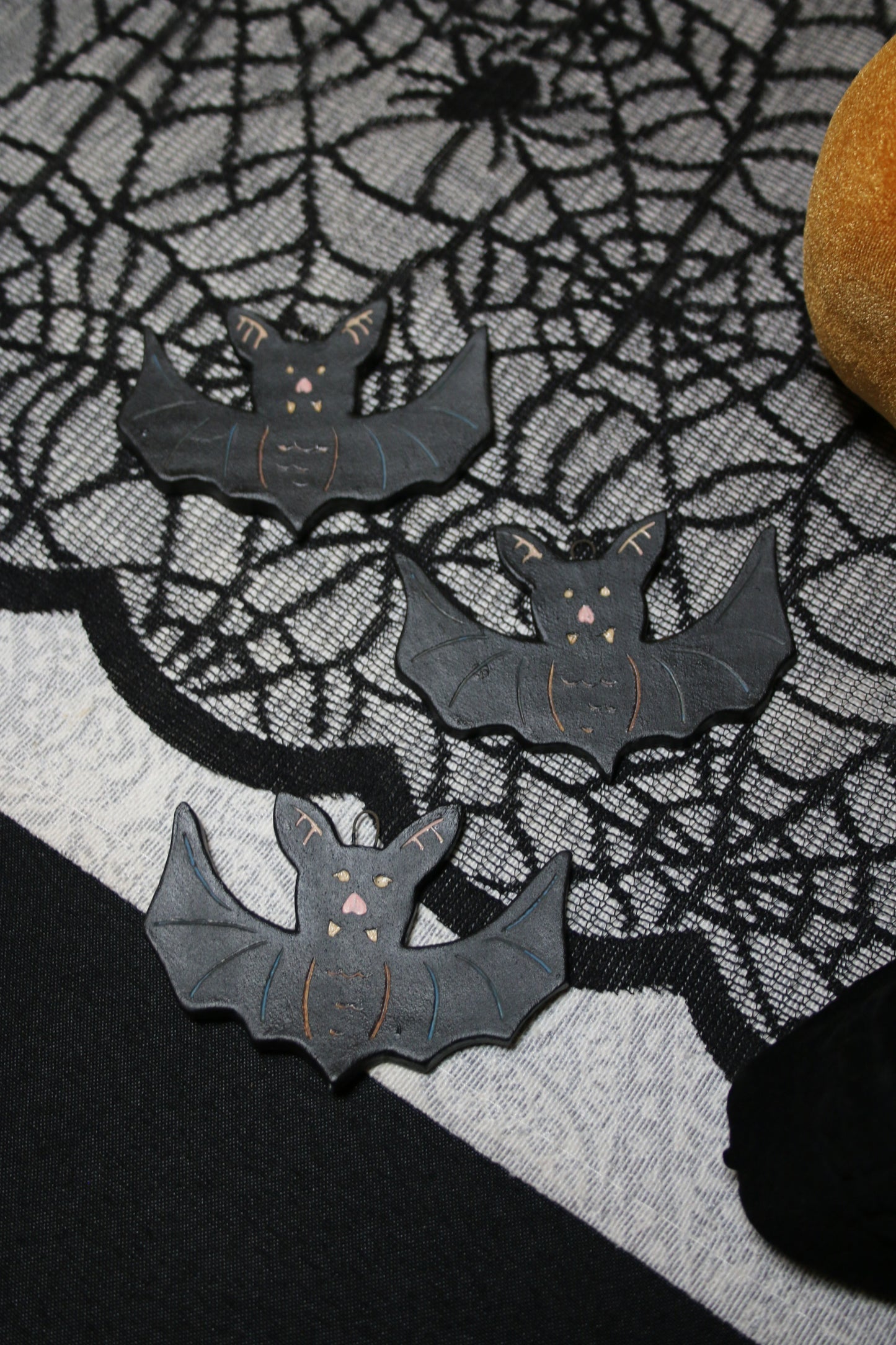 Handmade Ceramic Sgraffito Bat Ornament