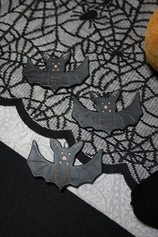 Handmade Ceramic Sgraffito Bat Ornament