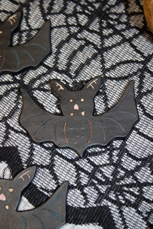 Handmade Ceramic Sgraffito Bat Ornament