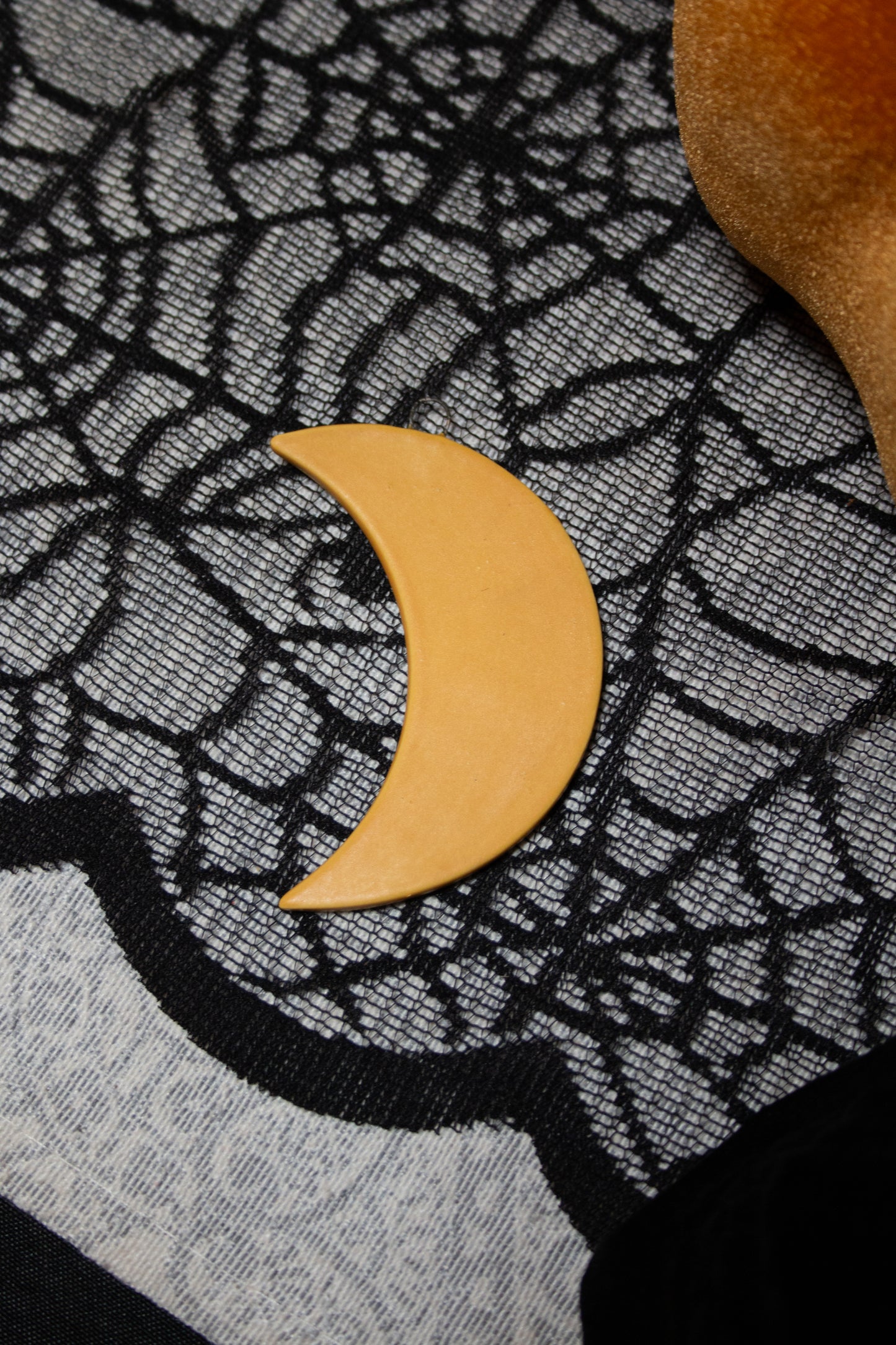 Handmade Ceramic Vintage Inspired Golden Crescent Moon Ornament