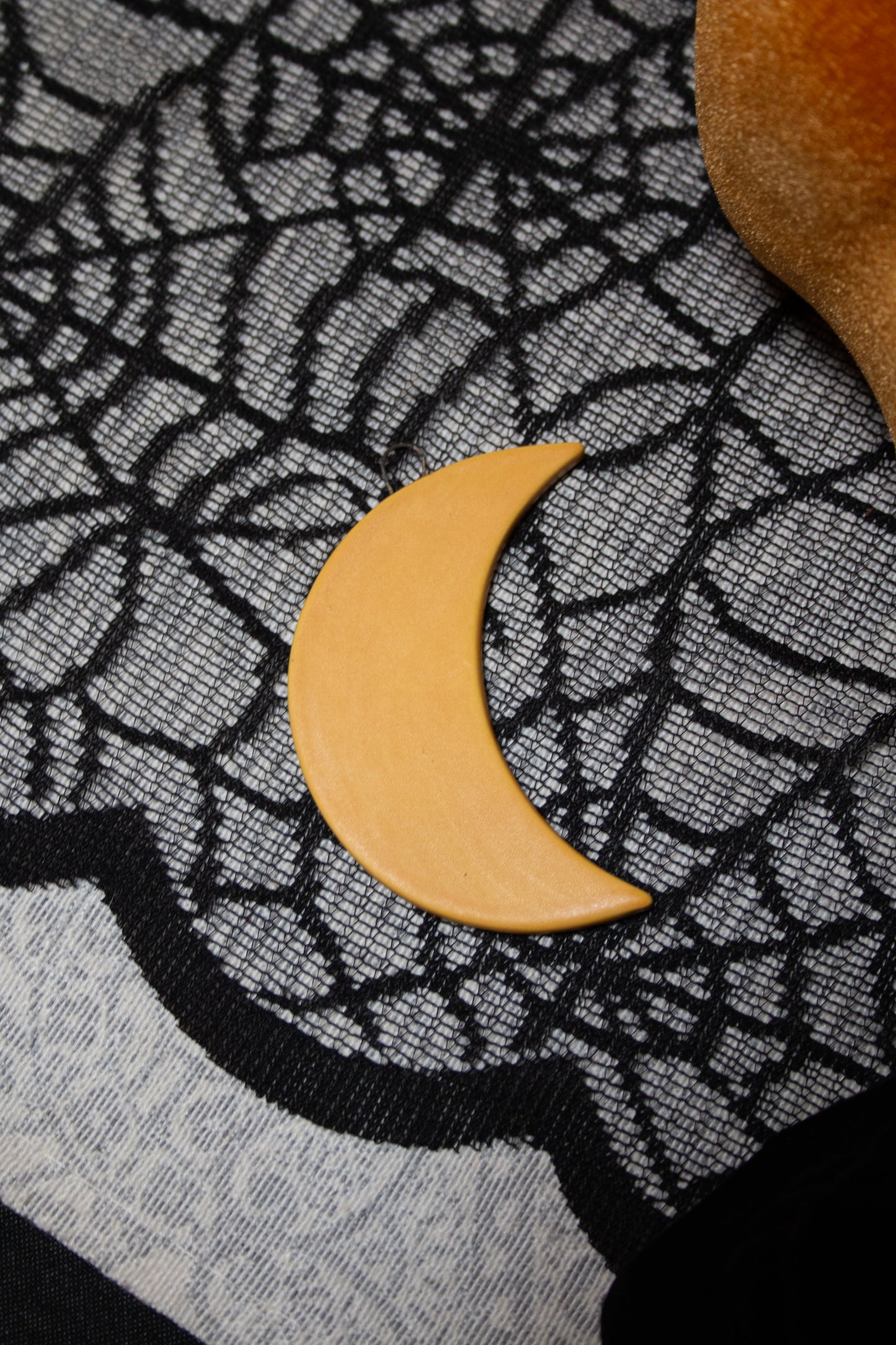 Handmade Ceramic Vintage Inspired Golden Crescent Moon Ornament