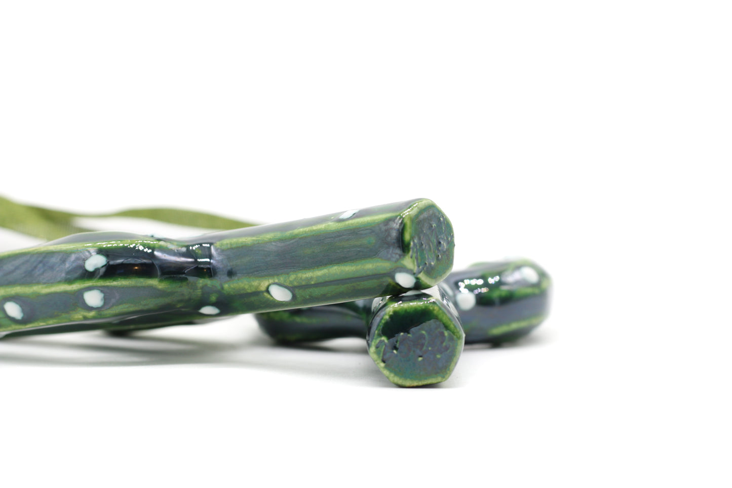 2023 Handmade Ceramic Stoneware Green Lustre Cactus Ornament - Glossy Finish with Ribbon