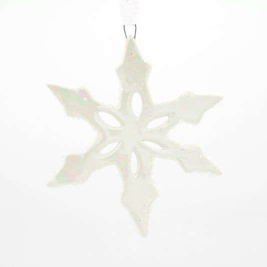Large Stoneware Snowflake Ornaments with Mother of Pearl and Glitter