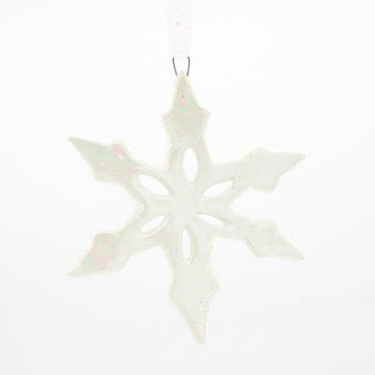 Large Stoneware Snowflake Ornaments with Mother of Pearl and Glitter