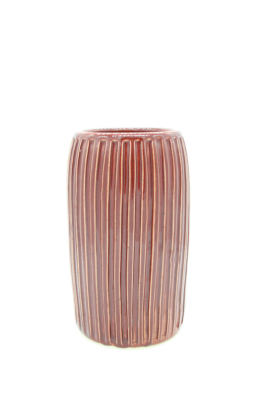 Handmade Stoneware Glossy Red Carved Vase
