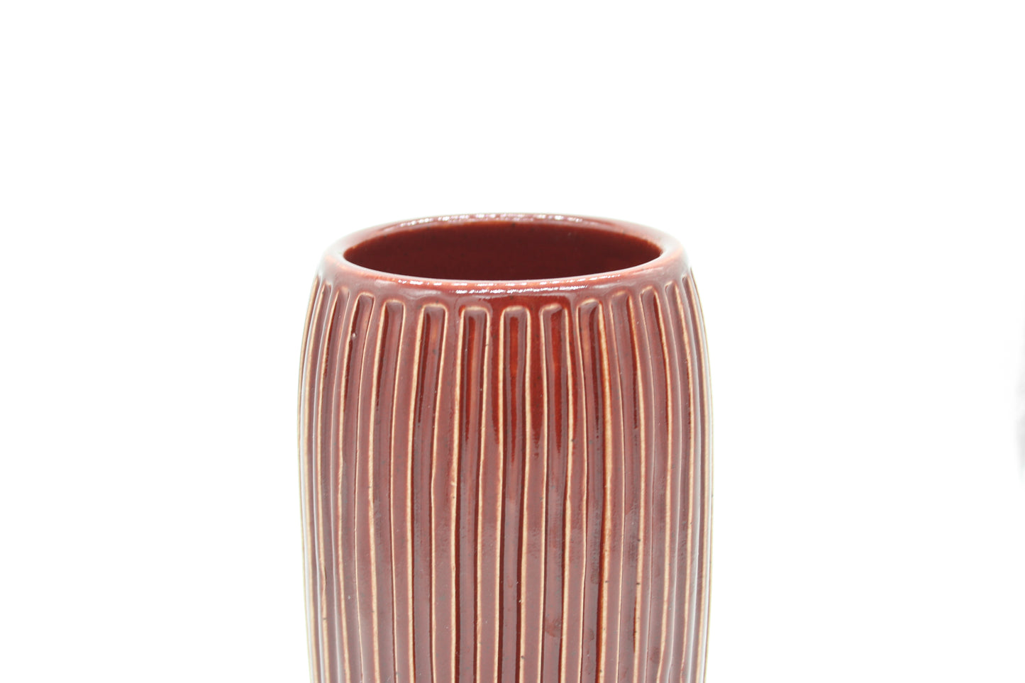 Handmade Stoneware Glossy Red Carved Vase
