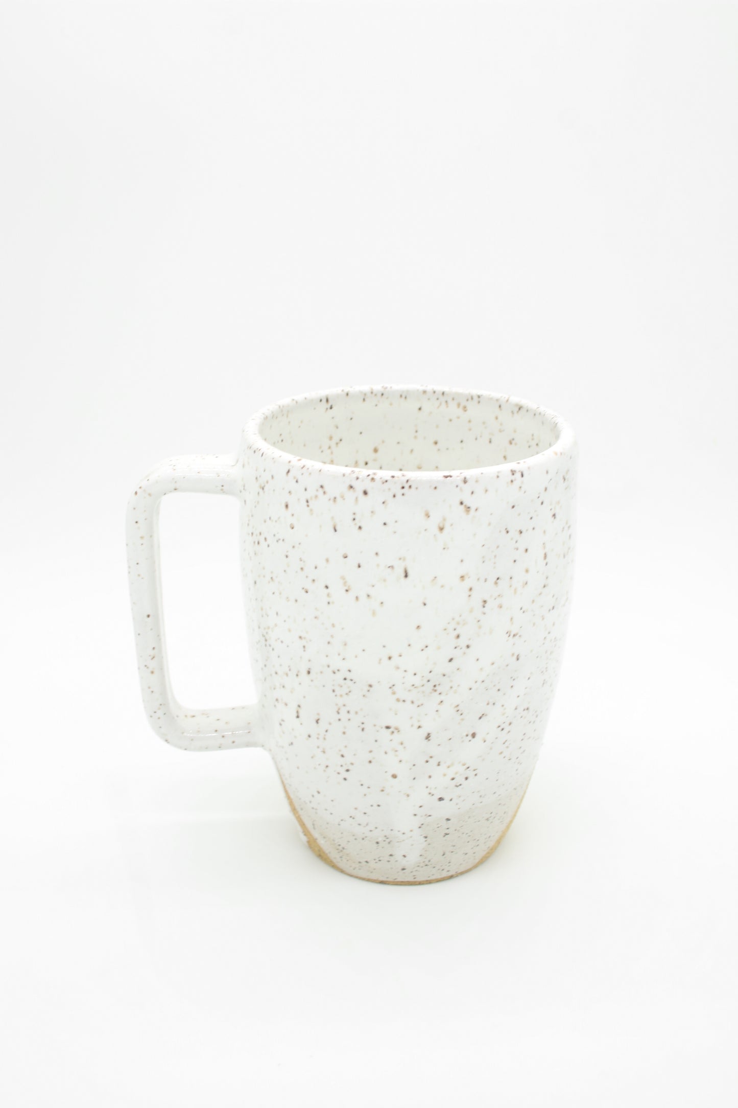 Large Speckled Buff + Glossy White Ceramic Mugs with Modern Handle