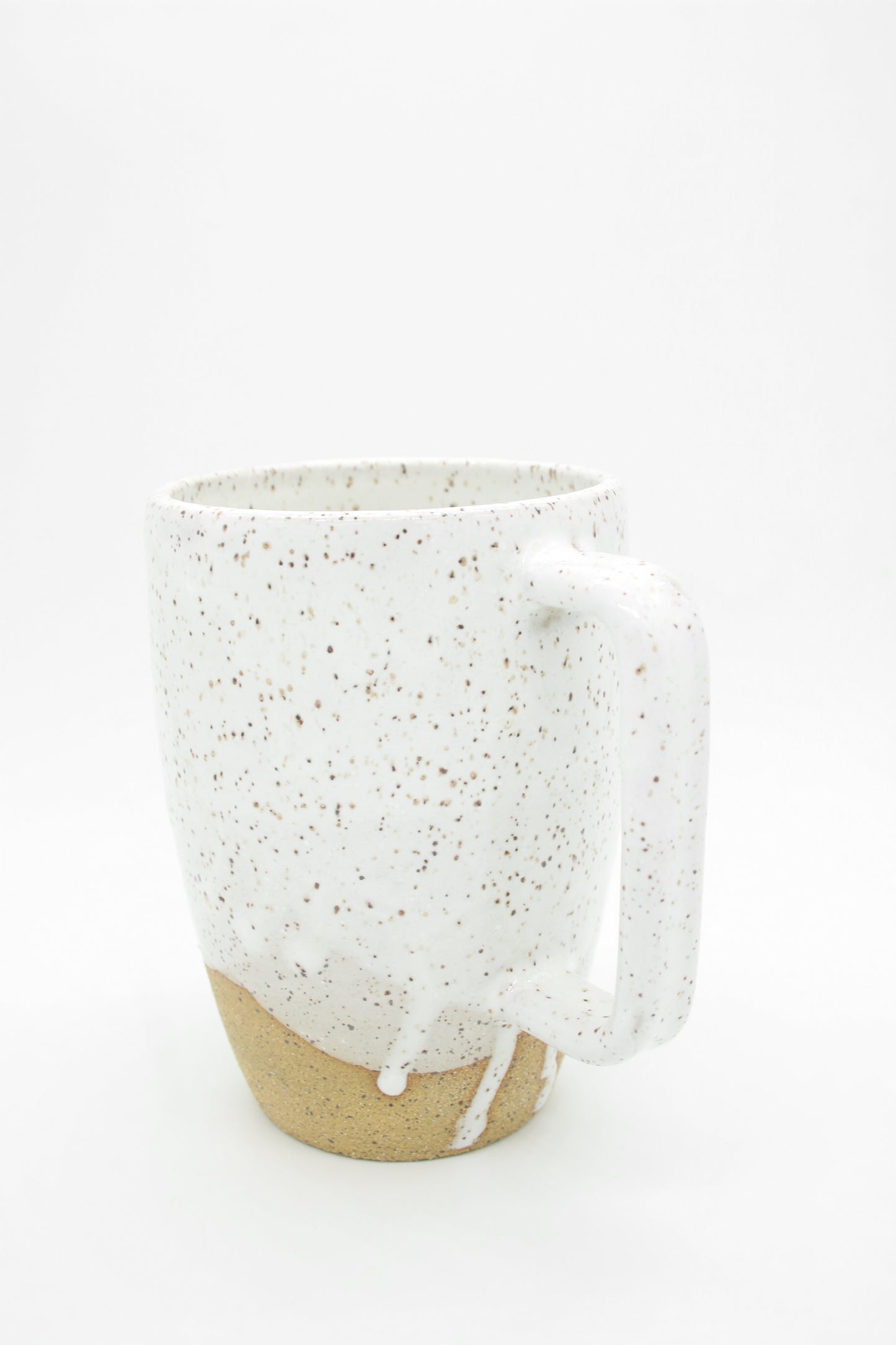 Large Speckled Buff + Glossy White Ceramic Mugs with Modern Handle