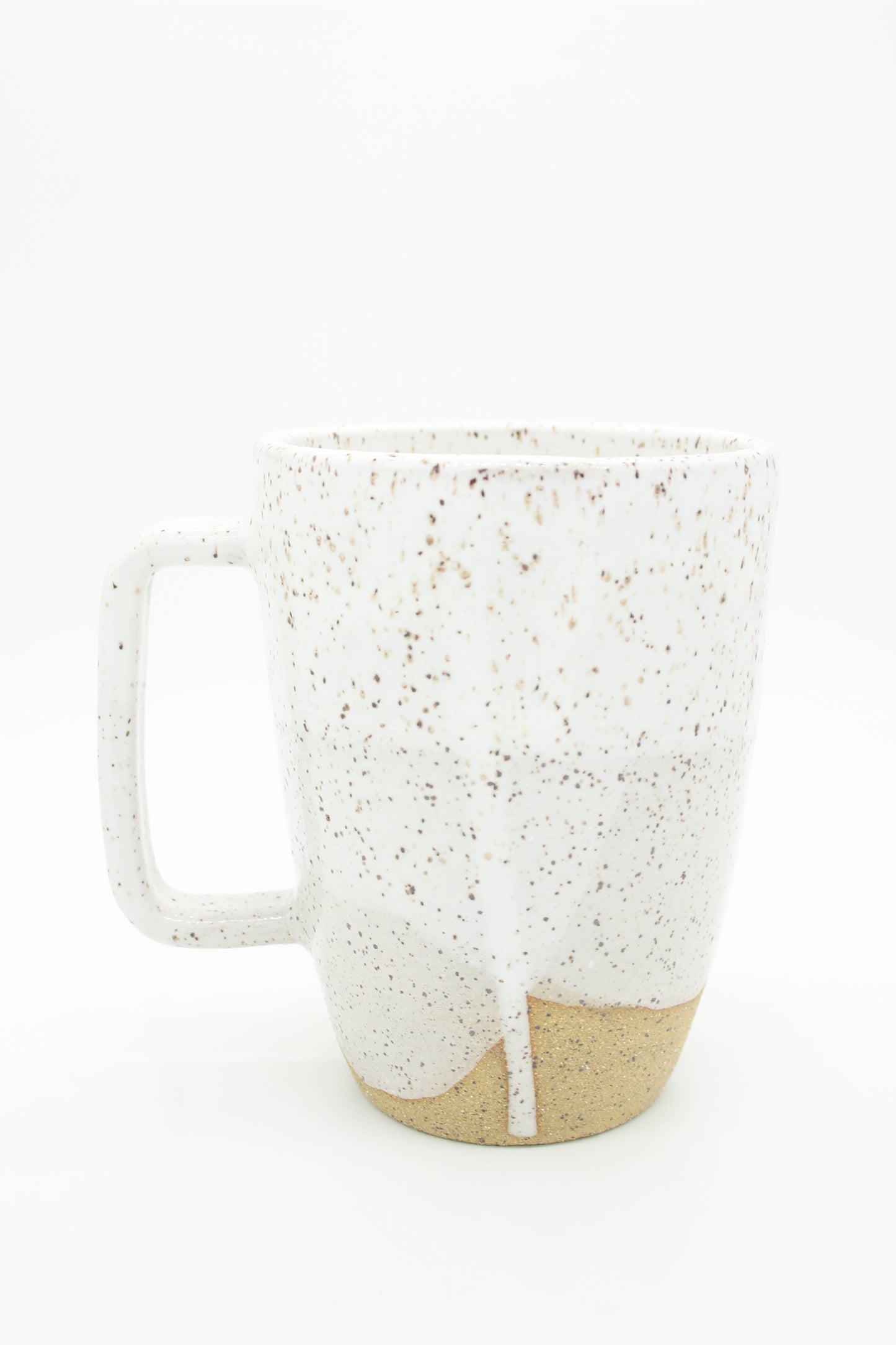 Large Speckled Buff + Glossy White Ceramic Mugs with Modern Handle
