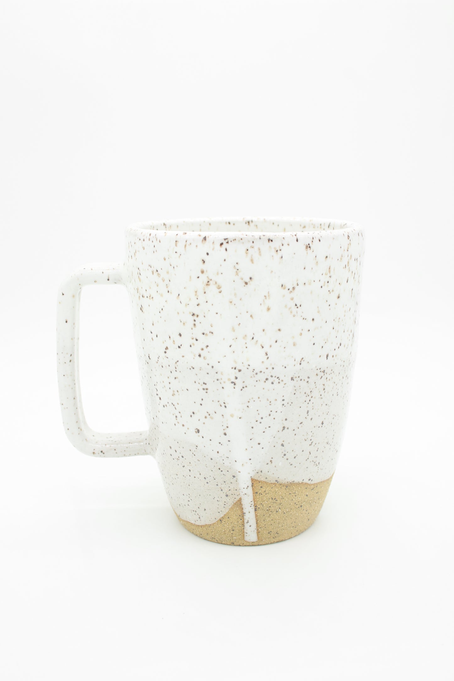 Large Speckled Buff + Glossy White Ceramic Mugs with Modern Handle