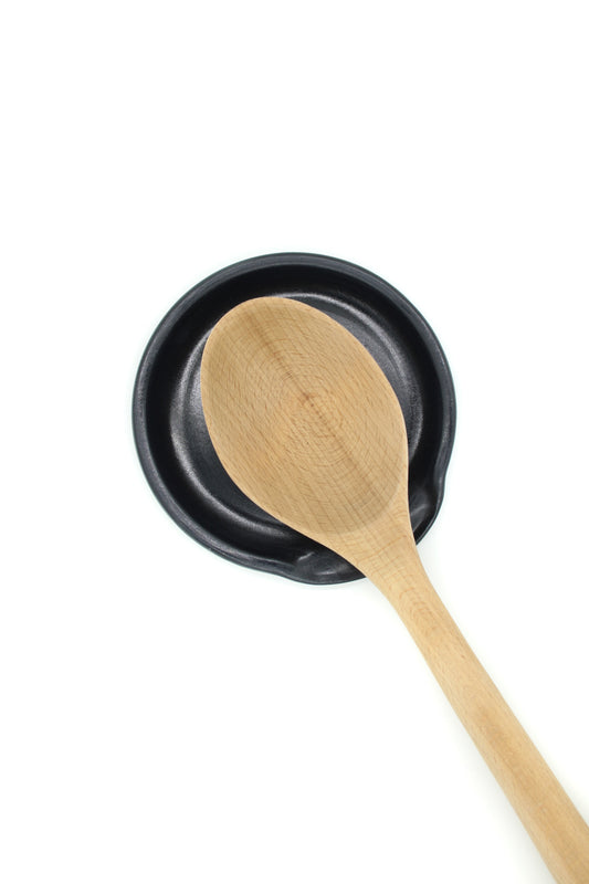 Black Satin Matte Stoneware Ceramic Spoon Rest - Wheel Thrown, Minimalist, Modern, Simple, Handmade Kitchenware