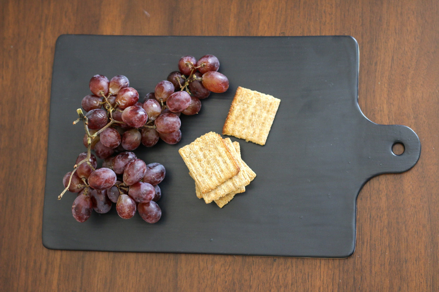 Satin Matte Black + Soft Cream Ceramic Stoneware Handmade Charcuterie Board, Serving Tray - Modern Handmade Kitchenware