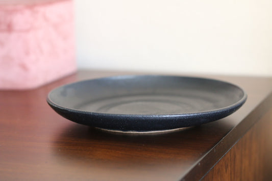 Satin Matte Black + Black Mountain Ceramic Stoneware Handmade Plate - Wheel Thrown, Modern Handmade Kitchenware