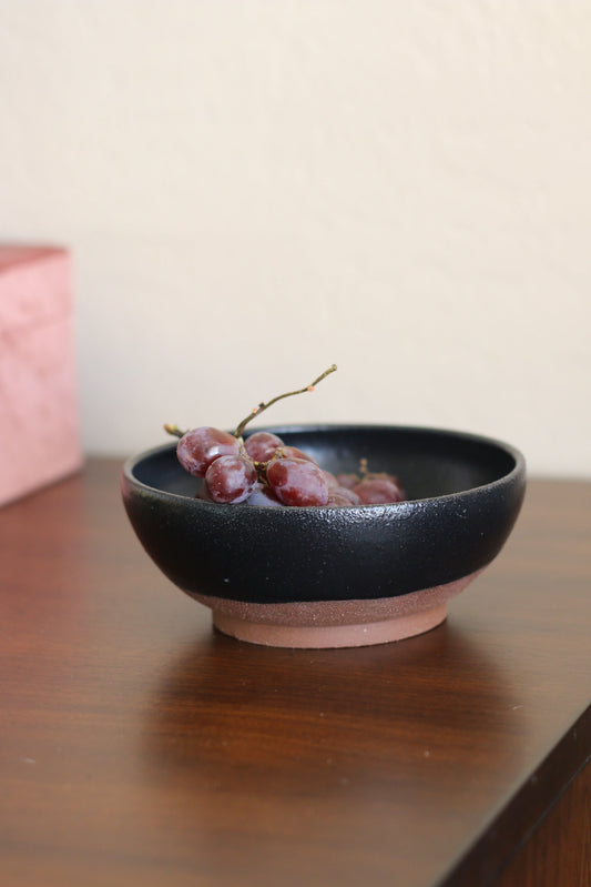 Satin Matte Black Drip + Electric Brown Ceramic Bowl - Wheel Thrown, Minimalist, Modern, Simple, Glossy, Handmade Kitchenware
