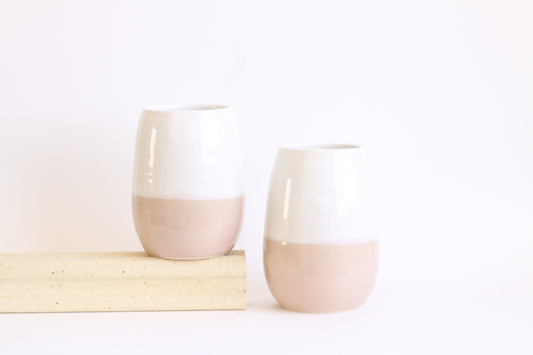 White & Desert Pink Wine Cups - Handmade Wheel Thrown Stoneware Ceramic Cocktail Drink Tumbler