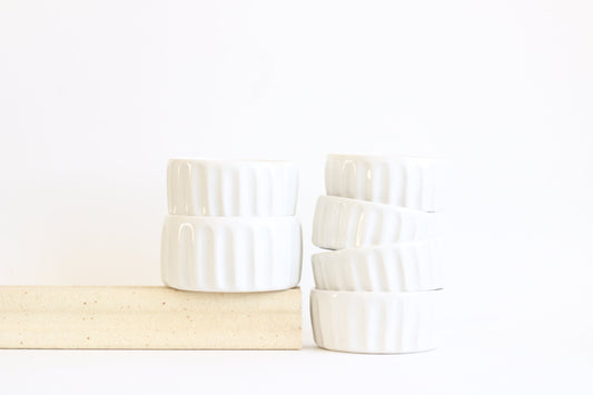 White Porcelain Ramekins - Wheel Thrown and Hand Carved Porcelain Ramekin Dishes for Cooking