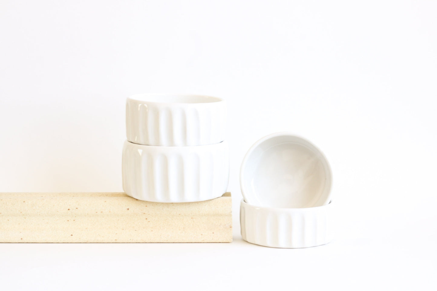White Porcelain Ramekins - Wheel Thrown and Hand Carved Porcelain Ramekin Dishes for Cooking